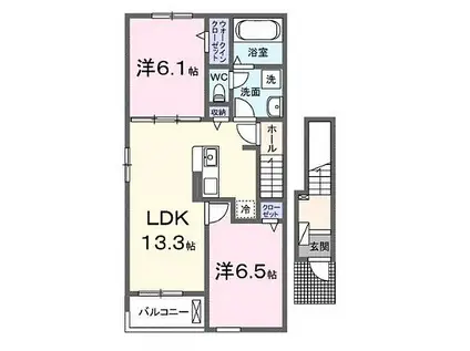 井原鉄道 井原駅(岡山) 徒歩27分 2階建 築1年(2LDK/2階)の間取り写真