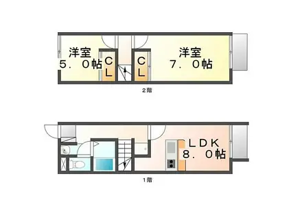 JR山陽本線 東尾道駅 徒歩16分 2階建 築24年(2LDK/2階)の間取り写真
