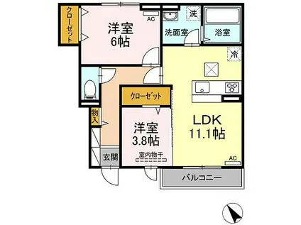 JR山陽本線 福山駅 徒歩45分 2階建 築3年(2LDK/1階)の間取り写真