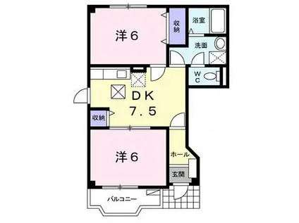 JR山陽本線 福山駅 徒歩48分 2階建 築23年(2DK/1階)の間取り写真