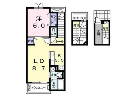 JR山陽本線 福山駅 徒歩60分 3階建 築11年(1LDK/3階)の間取り写真