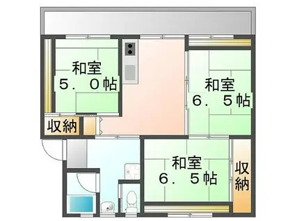 JR山陽本線 東尾道駅 徒歩42分 5階建 築46年(3DK/3階)の間取り写真