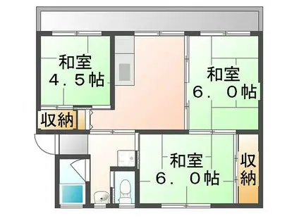 JR呉線 大乗駅 徒歩3分 5階建 築46年(3DK/2階)の間取り写真