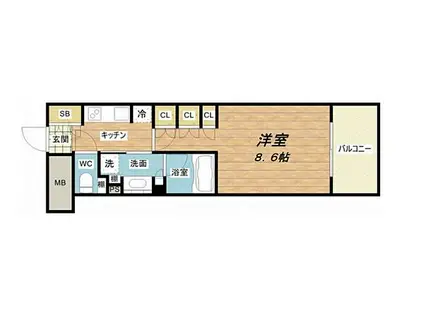 大阪メトロ四つ橋線 西梅田駅 徒歩3分 15階建 築7年(1K/2階)の間取り写真