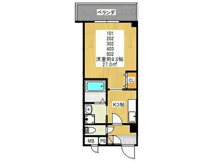 大阪メトロ谷町線 野江内代駅 徒歩1分 5階建 築12年(1K/3階)の間取り写真