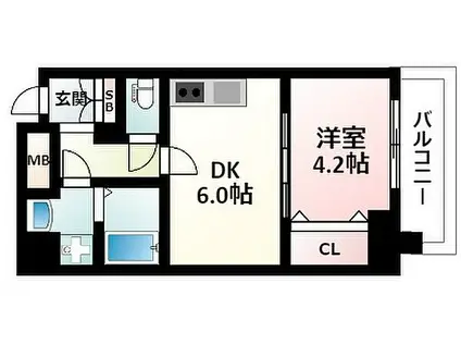 S-RESIDENCE江坂(1DK/13階)の間取り写真