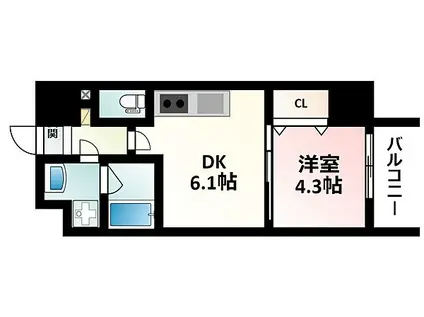 サムティガーデン江坂II(1DK/6階)の間取り写真