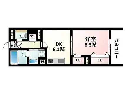 フレール江坂レジデンシャル(1DK/4階)の間取り写真