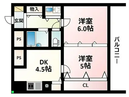 ハイムタケダT8(2DK/7階)の間取り写真
