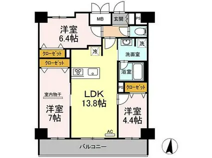 テゾーロ行橋(3LDK/7階)の間取り写真