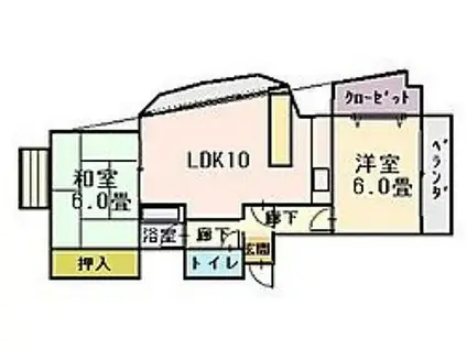 大阪モノレール本線 門真市駅 徒歩4分 6階建 築38年(2LDK/3階)の間取り写真