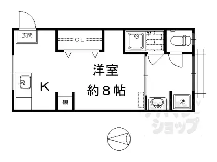 京都市営烏丸線 十条駅(近鉄) 徒歩2分 2階建 築61年(1K/2階)の間取り写真