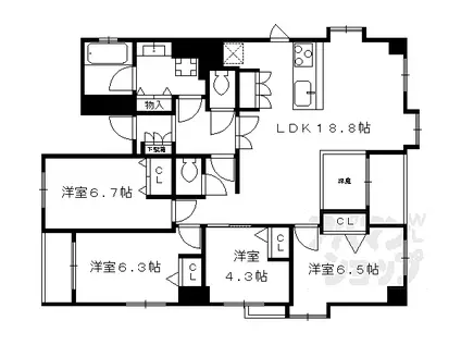 プリオーレ京都三条高倉(3SLDK/4階)の間取り写真