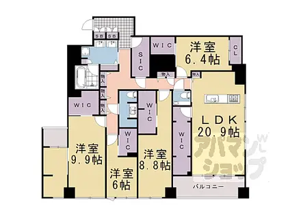 京都市営烏丸線 烏丸御池駅 徒歩6分 5階建 新築(4LDK/3階)の間取り写真
