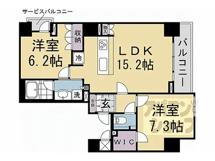 グランリソシエ烏丸御池(2LDK/4階)の間取り写真