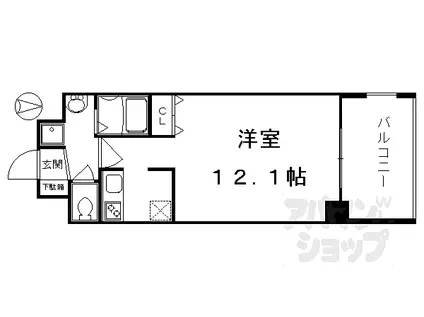 アスヴェル京都御所前II(1K/3階)の間取り写真
