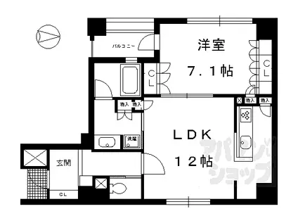 リーガル京都烏丸通(1LDK/3階)の間取り写真