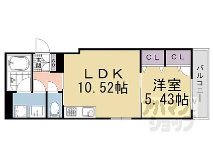 京福電気鉄道北野線 北野白梅町駅 徒歩5分 3階建 築3年(1LDK/3階)の間取り写真