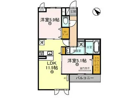 D-ROOM 五反田(2LDK/2階)の間取り写真