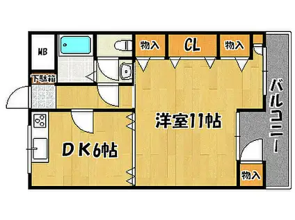 ロイヤルコーポ吉田(1DK/4階)の間取り写真
