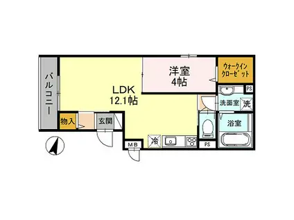 ディアコート住吉本町(1LDK/2階)の間取り写真