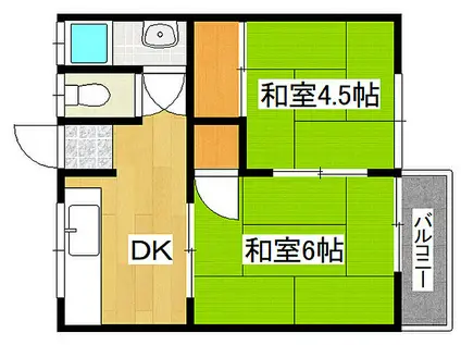 JR山陽本線 垂水駅 徒歩10分 2階建 築53年(2DK/2階)の間取り写真