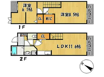JR山陽本線 明石駅 バス乗車時間：13分 赤羽グリーンタウンバス停で下車 徒歩3分 2階建 築20年(2LDK)の間取り写真