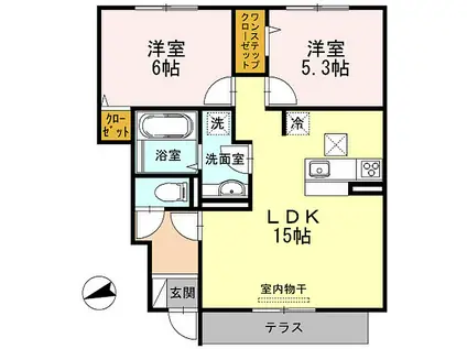 JR山陽本線 はりま勝原駅 徒歩3分 2階建 築11年(2LDK/1階)の間取り写真