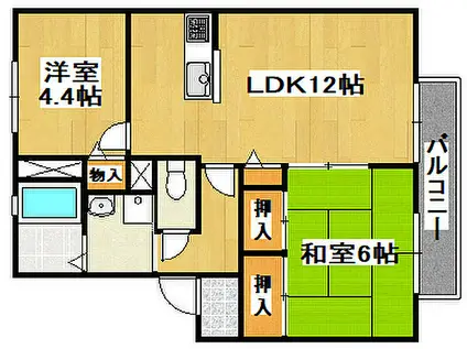 JR山陽本線 東加古川駅 徒歩48分 2階建 築23年(2LDK/2階)の間取り写真