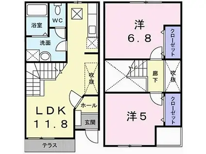 山陽電鉄網干線 西飾磨駅 徒歩25分 2階建 築21年(2LDK)の間取り写真