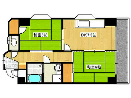 JR東海道・山陽本線 六甲道駅 徒歩9分 5階建 築35年(2DK/3階)の間取り写真