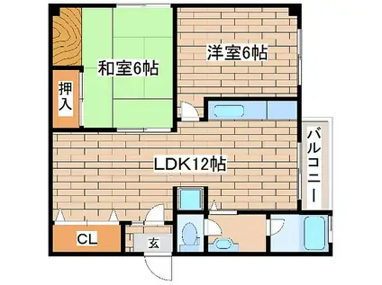 JR東海道・山陽本線 三ノ宮駅(ＪＲ) 徒歩14分 6階建 築54年(2LDK/4階)の間取り写真