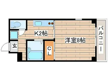 阪神本線 春日野道駅(阪急) 徒歩5分 6階建 築26年(1K/6階)の間取り写真