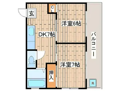 阪神本線 岩屋駅(兵庫) 徒歩3分 5階建 築39年(2DK/3階)の間取り写真