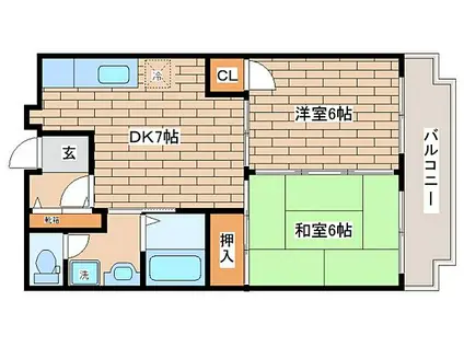 神戸市海岸線 ハーバーランド駅 徒歩9分 3階建 築27年(2DK/3階)の間取り写真