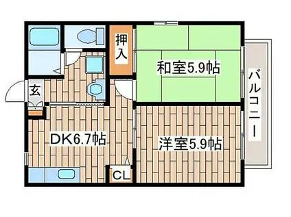 JR東海道・山陽本線 六甲道駅 徒歩12分 2階建 築28年(2DK/1階)の間取り写真