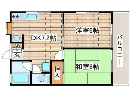 阪急神戸本線 六甲駅 徒歩2分 2階建 築27年(2DK/1階)の間取り写真