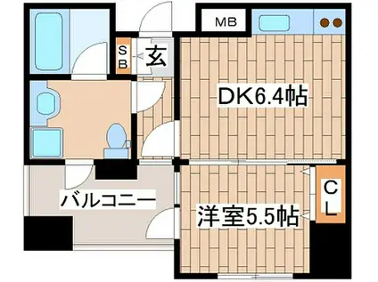 神戸市西神・山手線 新神戸駅 徒歩3分 11階建 築20年(1DK/6階)の間取り写真
