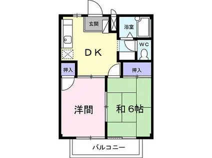 小田急小田原線 本厚木駅 バス乗車時間：26分 藤塚バス停で下車 徒歩5分 2階建 築31年(2DK/2階)の間取り写真