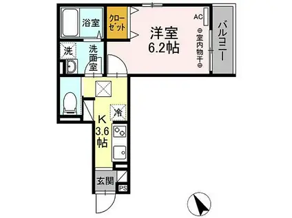 JR東海道本線 平塚駅 徒歩17分 3階建 築3年(1K/1階)の間取り写真
