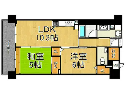 エイジングコート有馬(2LDK/3階)の間取り写真