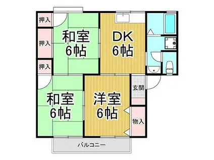 モーツァルト南笹原(3DK/2階)の間取り写真