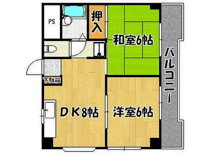JR山陽本線 明石駅 徒歩8分 5階建 築39年(2DK/3階)の間取り写真