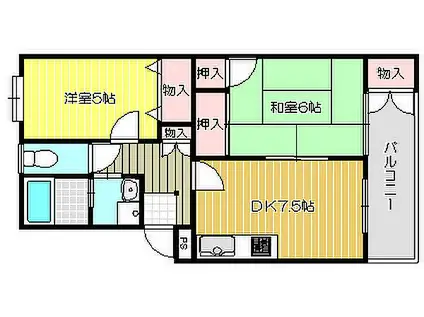 JR山陽本線 英賀保駅 徒歩15分 2階建 築29年(2DK/2階)の間取り写真