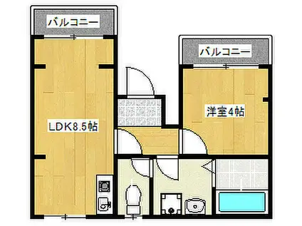阪急神戸本線 六甲駅 徒歩7分 4階建 築35年(1LDK/2階)の間取り写真