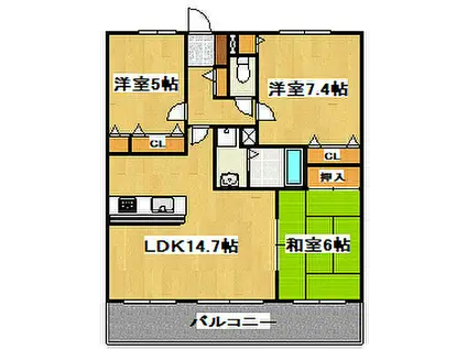 JR山陽本線 魚住駅 徒歩13分 15階建 築27年(3LDK/7階)の間取り写真