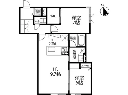 フォルトゥーナ泉が丘(2LDK/1階)の間取り写真