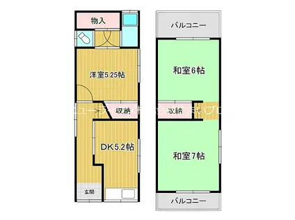 大阪メトロ谷町線 大日駅 徒歩27分 2階建 築55年(3DK)の間取り写真