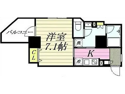 JR総武線 飯田橋駅 徒歩6分 8階建 築2年(1K/6階)の間取り写真