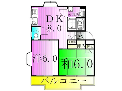 ハーモニー(2DK/3階)の間取り写真